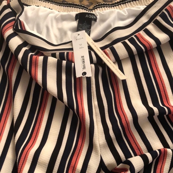 Aqua striped cropped wide leg high rise w/ side slit leg pull on pants - Picture 7 of 9